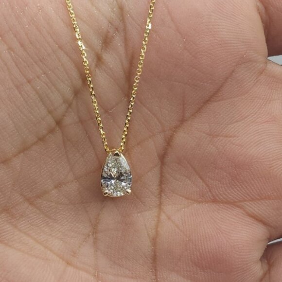 14K Gold 1 Ct Lab Grown Diamond Teardrop Diamond Solitaire Pendant Necklace - Picture 7 of 8